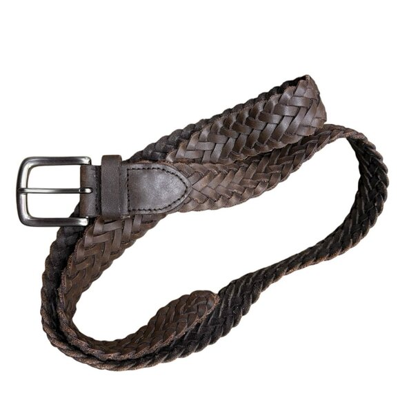 VTG 90s PREPPY GRUNGE ACADEMIA Braided Brown Leather Belt UNISEX Men’s 42” - Picture 3 of 6